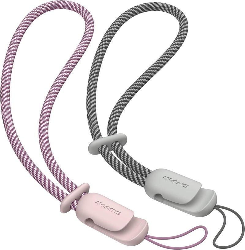 SURPHY 2 Pack Phone Lanyard for Cellphone Case, Phone Wrist Strap for Case, Cellphone Strap with 2-Color Braided, Charm Wrist Lanyard for Women and Men, Pink & Gray - Image 1